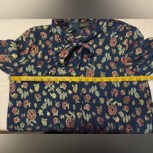 SALONI NWT Emile Floral Metallic Silk Blend Chiffon Ruffle Bow Collar Size 2 - Picture 14 of 17